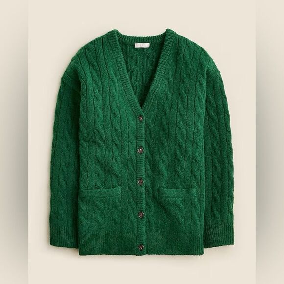 NWT J CREW Relaxed cable-knit cardigan in green - Picture 2 of 7